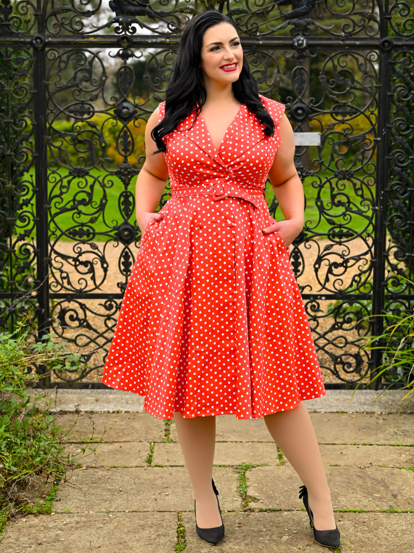 Hannah Red Poka Dot 50s Vintage Inspired Swing Dress - Plus Size - Curvique Vintage