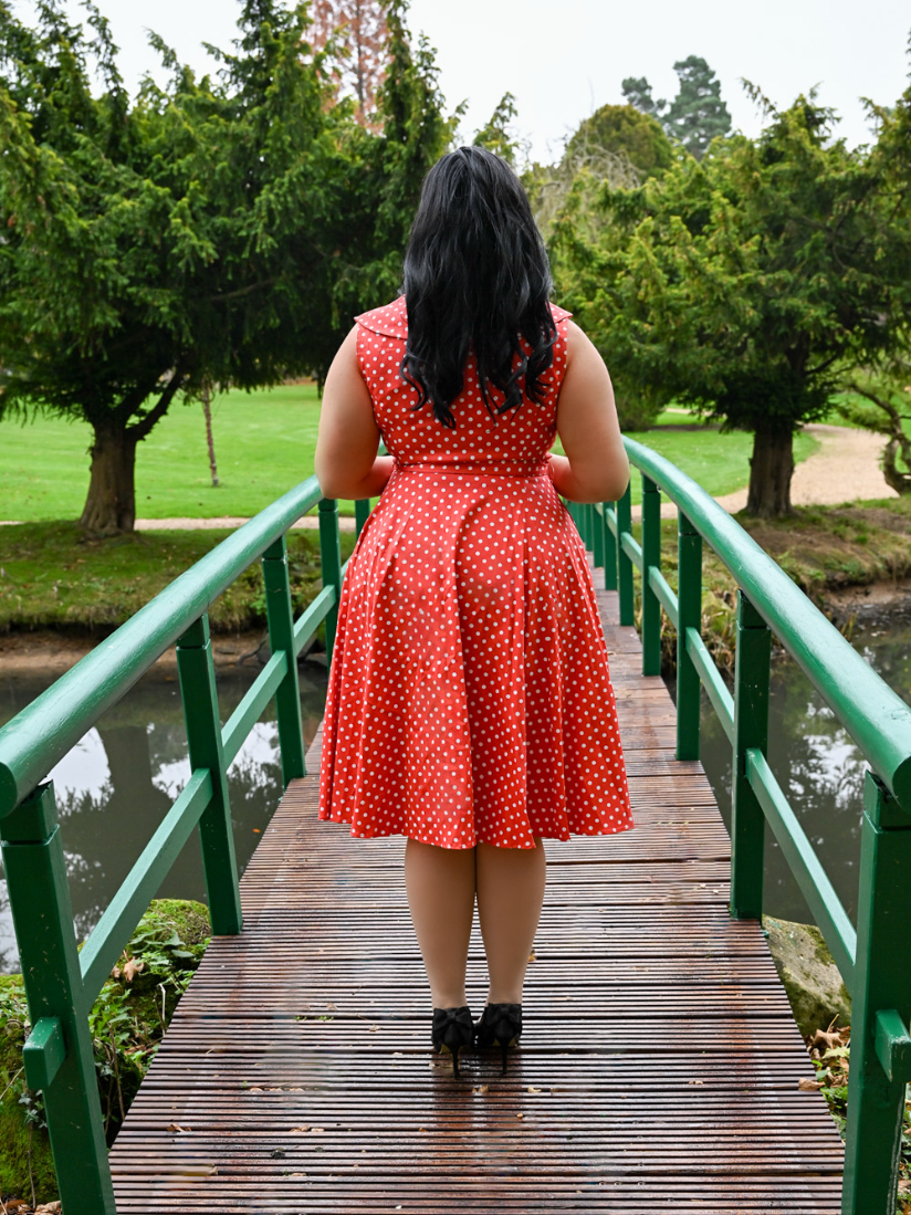 Hannah Red Poka Dot 50s Vintage Inspired Swing Dress - Plus Size - Curvique Vintage