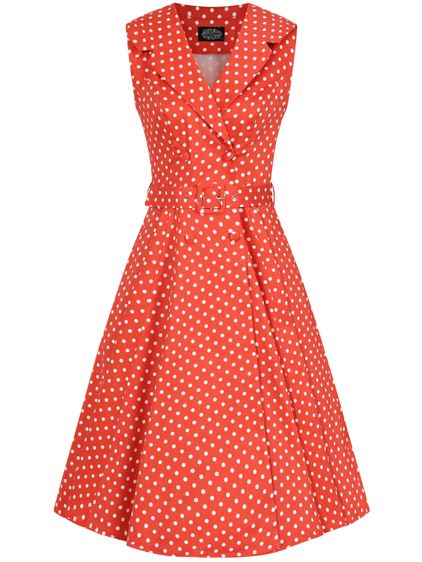 Hannah Red Poka Dot 50s Vintage Inspired Swing Dress - Plus Size - Curvique Vintage