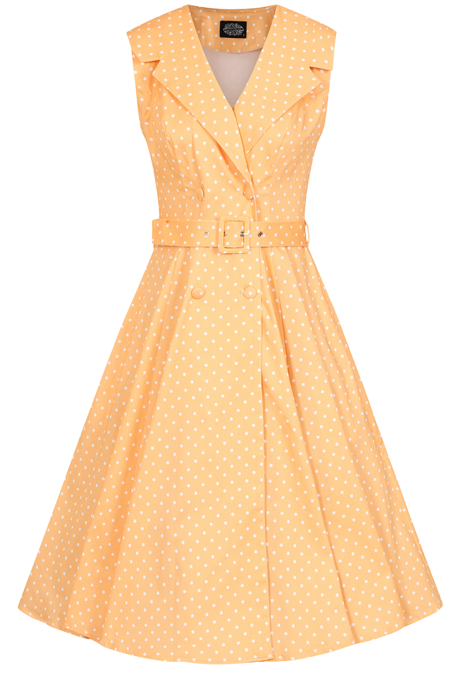 Hannah Light Orange Polka Dot Sleeveless 50s Vintage Style Swing Dress - Curvique Vintage