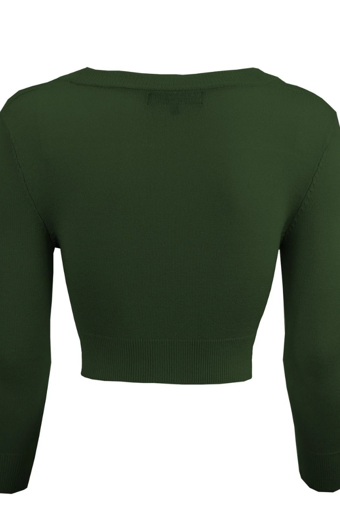 MAK Hunter Green Retro Style 3/4 Sleeve Cardigan - Curvique Vintage