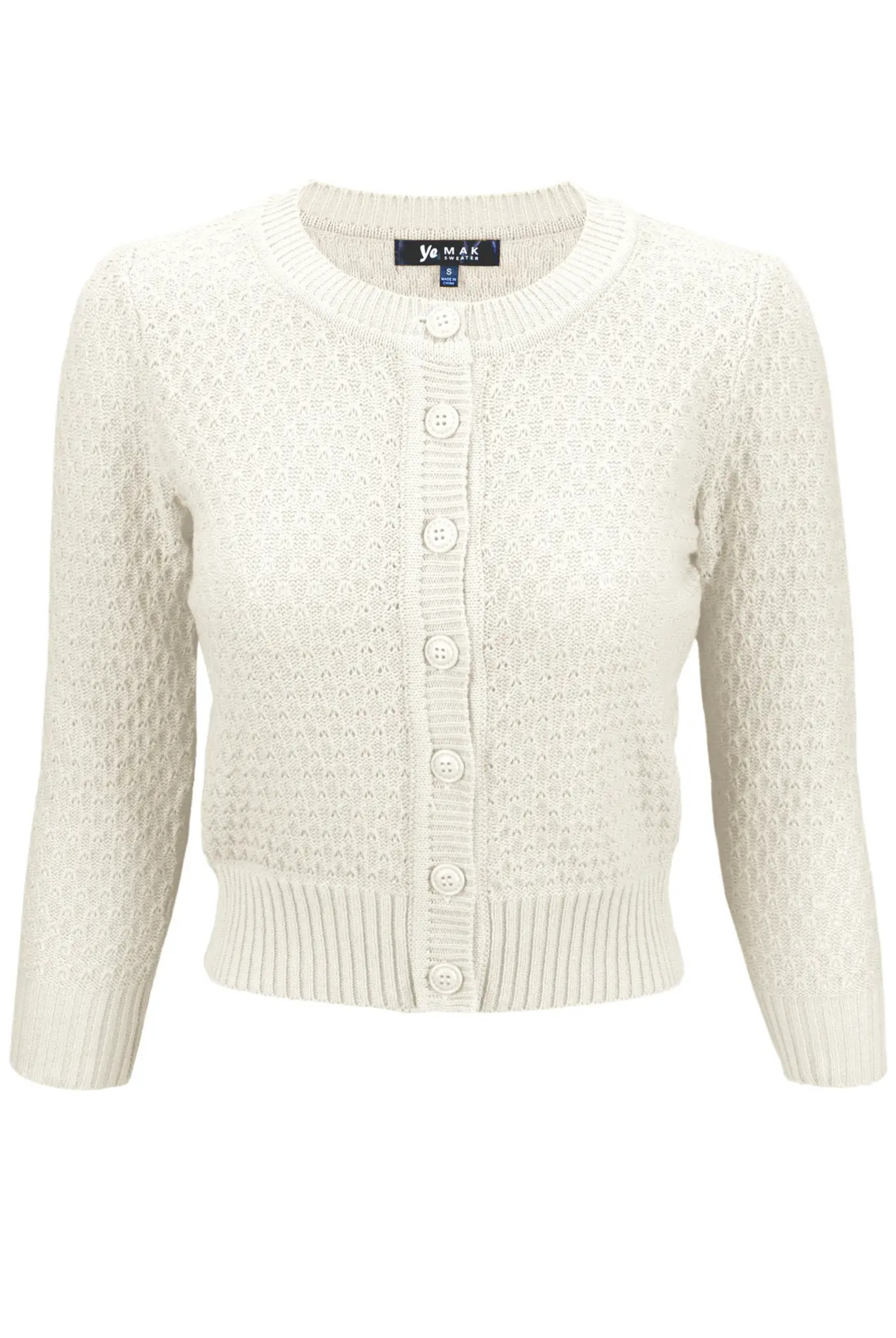 MAK 3/4 Sleeve Cotton Cardigan - Ivory - Curvique Vintage