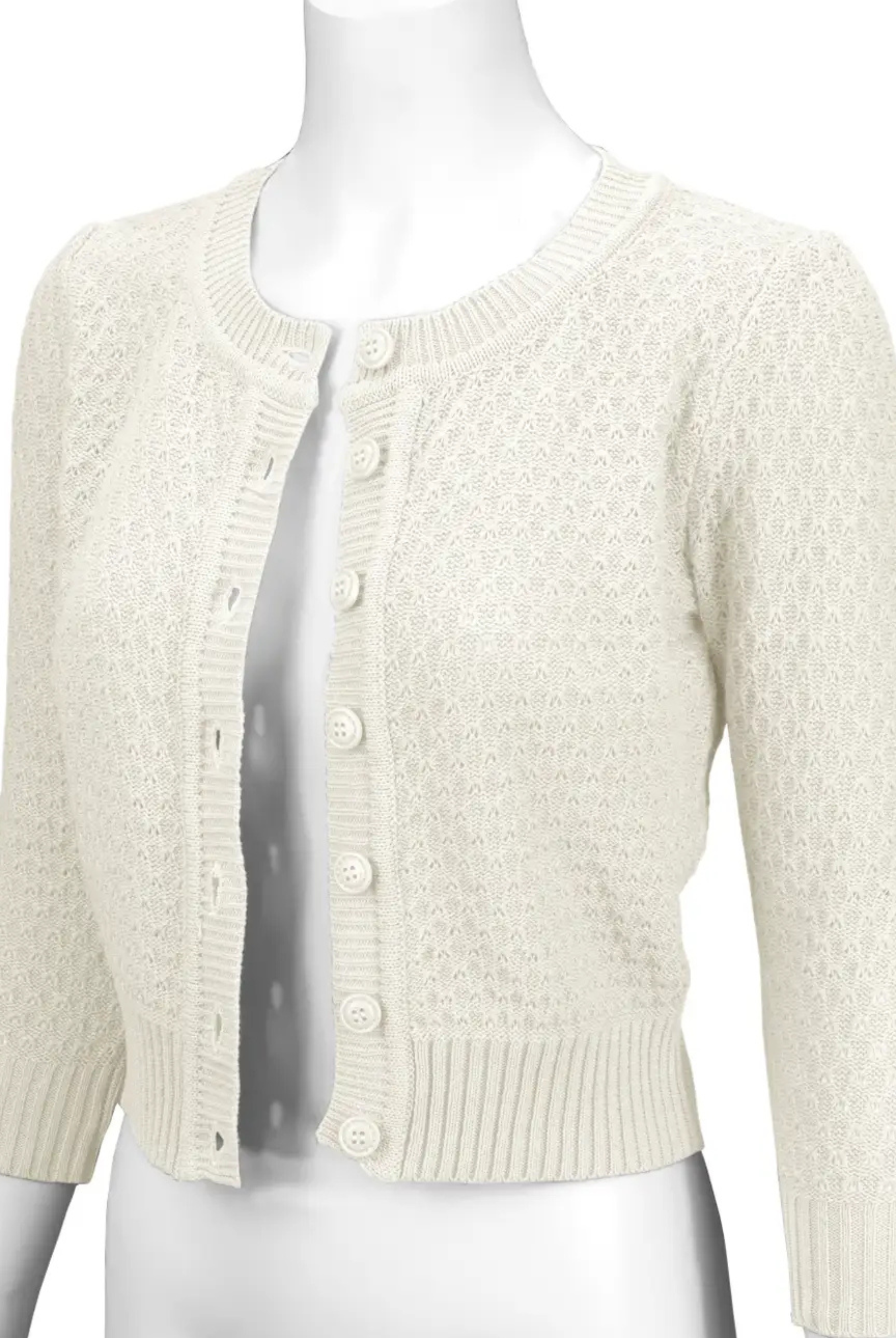 MAK 3/4 Sleeve Cotton Cardigan - Ivory - Curvique Vintage