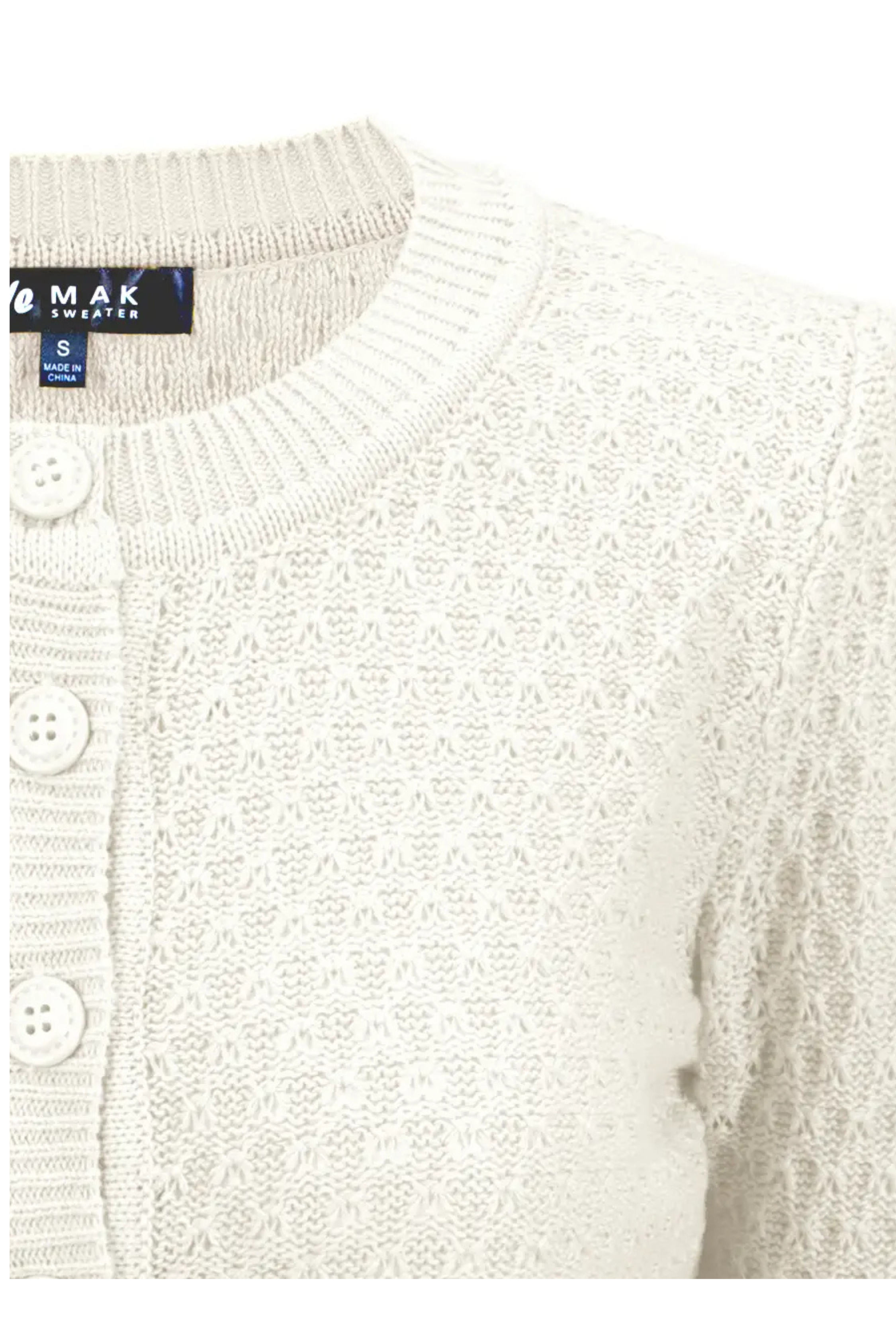 MAK 3/4 Sleeve Cotton Cardigan - Ivory - Curvique Vintage