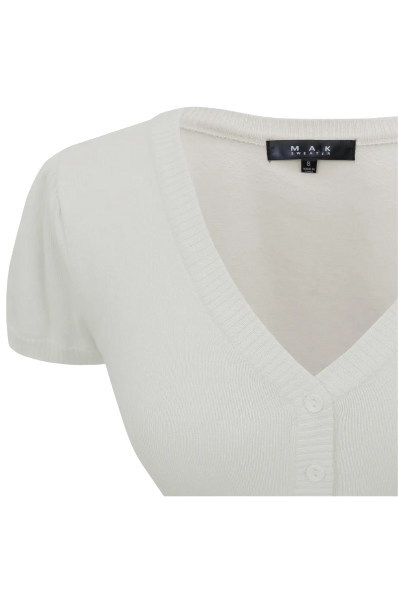 PLUS SIZE V Neck IVORY Cropped Button Down Short Sleeve Bolero - Curvique Vintage