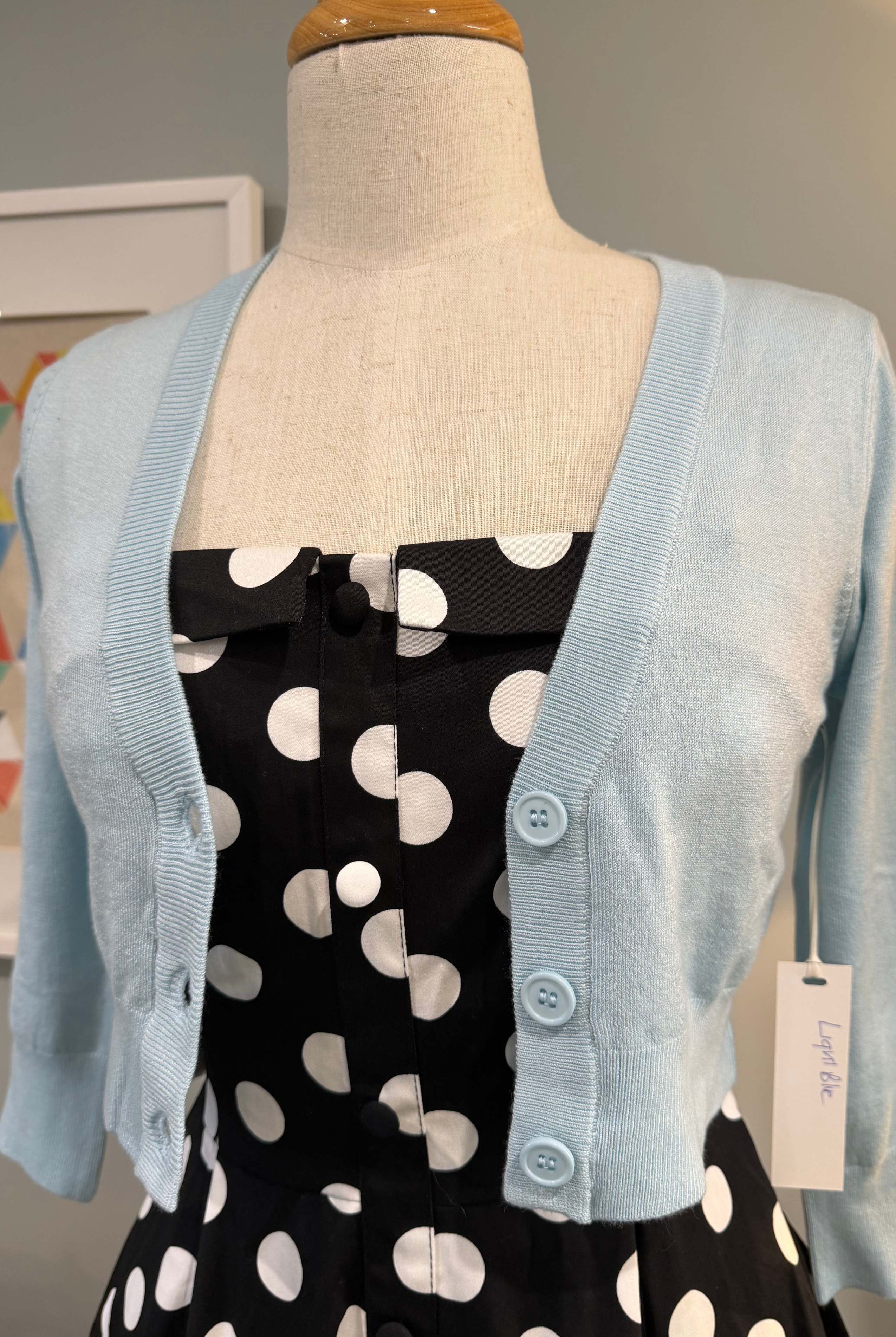 MAK 3/4 Sleeve Light Blue Retro Cardigan - Curvique Vintage