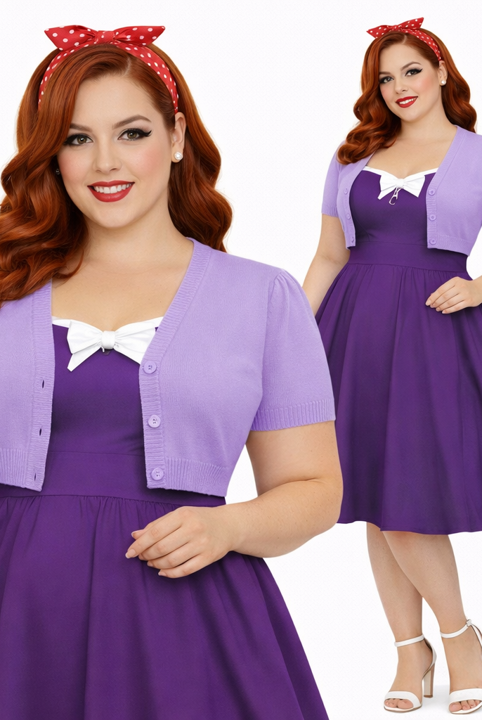 PLUS SIZE MAK LILAC Cropped V Neck Short Sleeve Bolero - Curvique Vintage