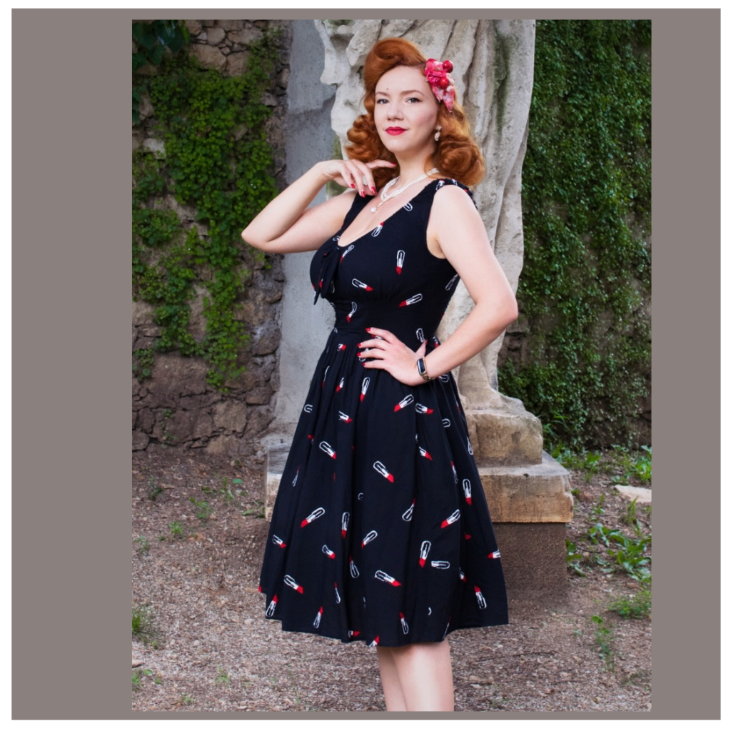 Lipstick Embroidered Flare Retro Inspired Dress - Curvique Vintage