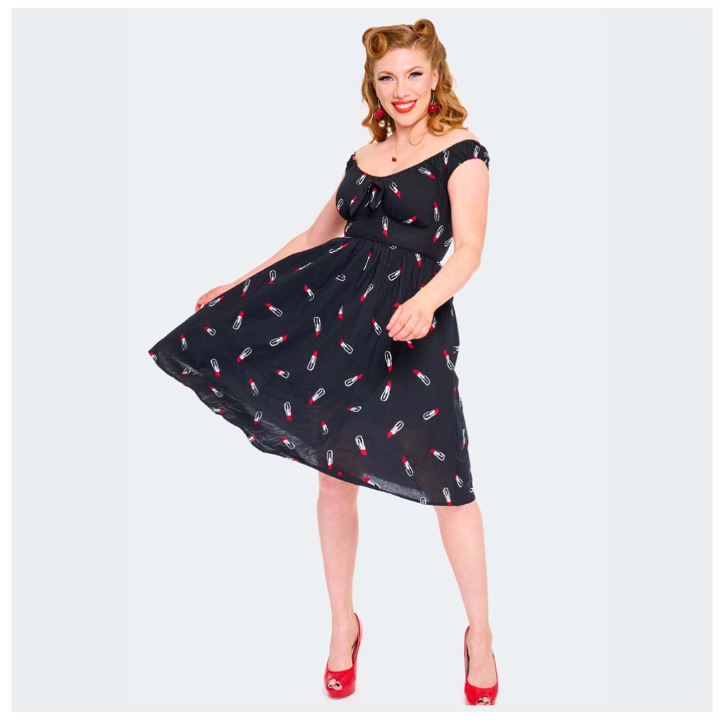 Lipstick Embroidered Flare Retro Inspired Dress - Curvique Vintage
