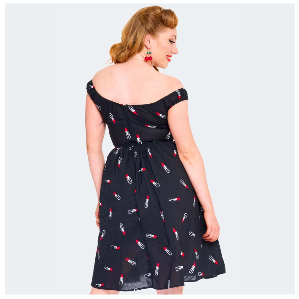 Lipstick Embroidered Flare Retro Inspired Dress - Curvique Vintage