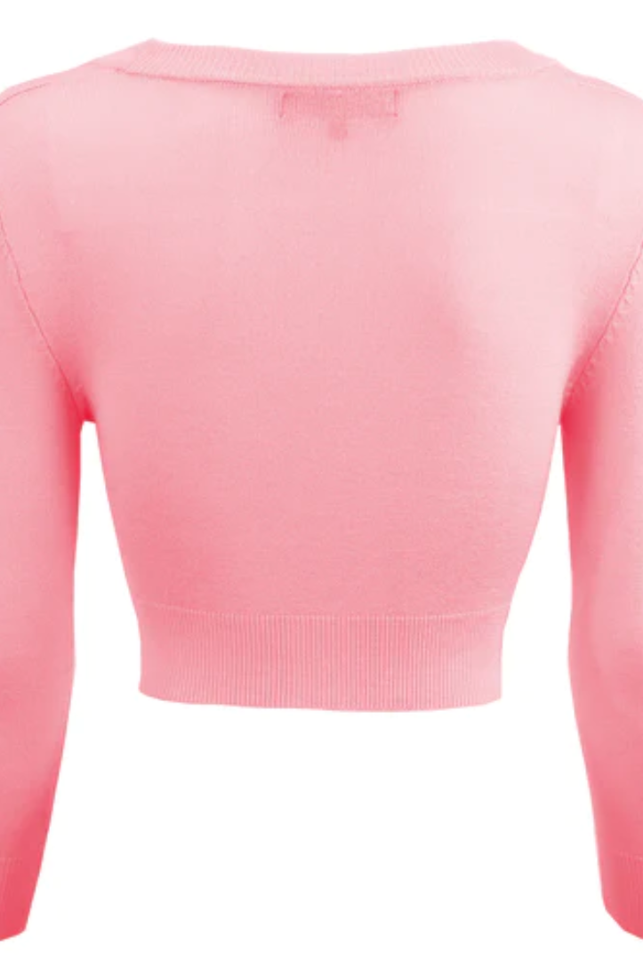 P/S MAK Light Pink Cropped Retro Style 3/4 Sleeve Cardigan - Curvique Vintage