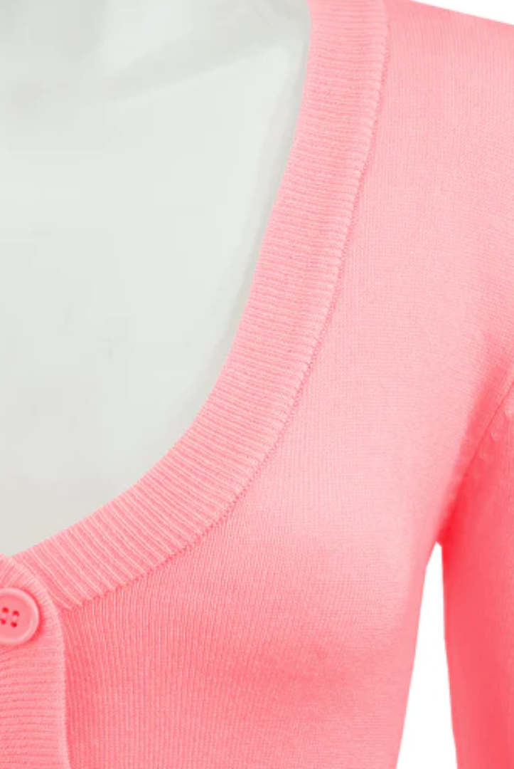 P/S MAK Light Pink Cropped Retro Style 3/4 Sleeve Cardigan - Curvique Vintage