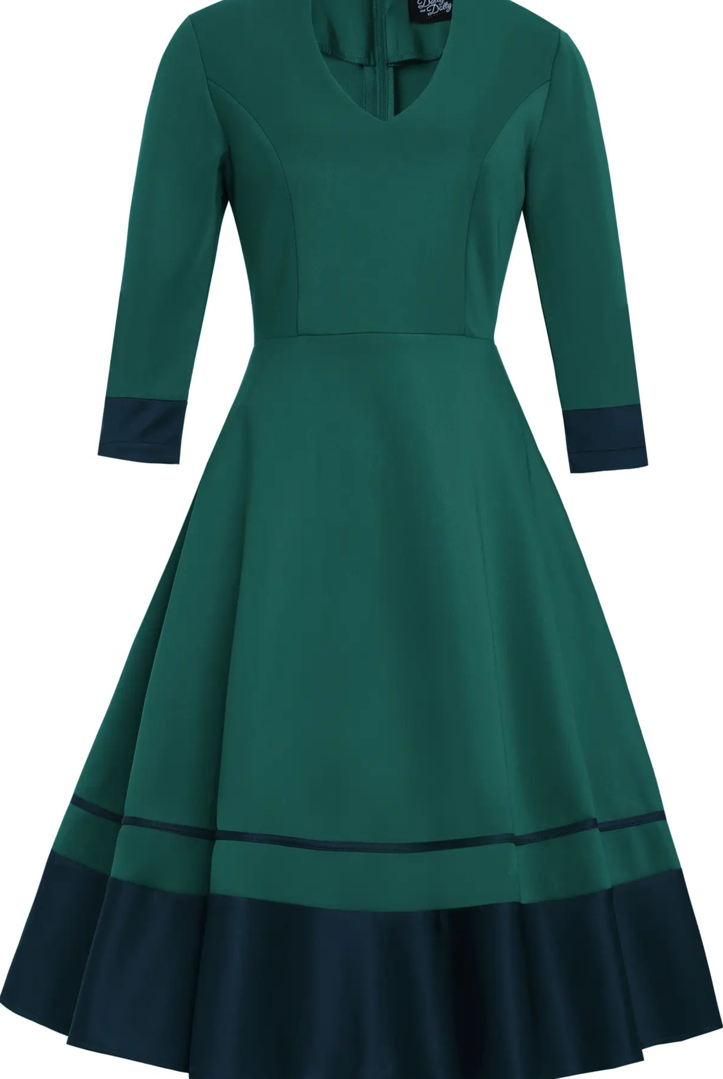 Maria Two-Tone Midi Emerald Green Vintage Style Dress - Curvique Vintage