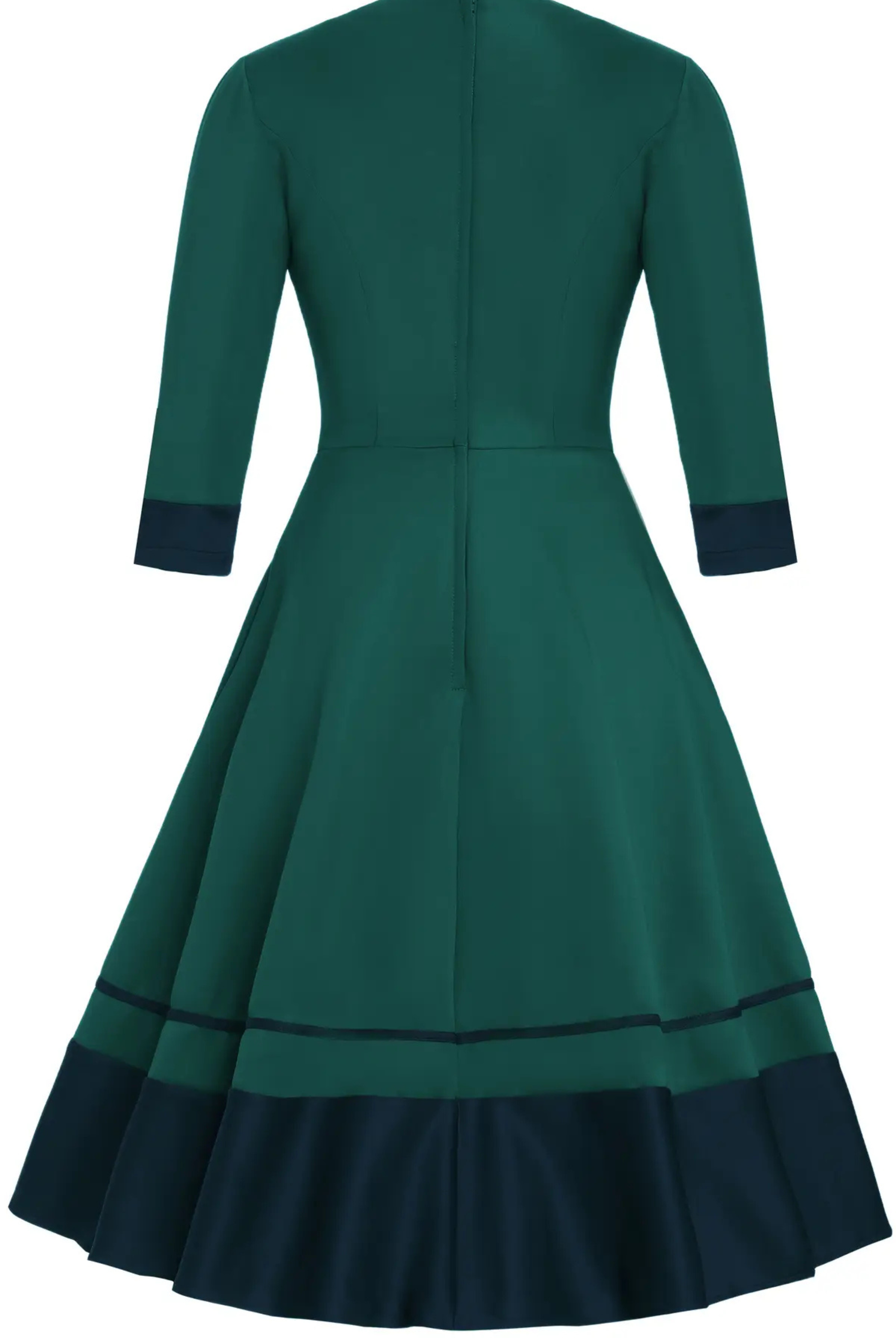 Maria Two-Tone Midi Emerald Green Vintage Style Dress - Curvique Vintage