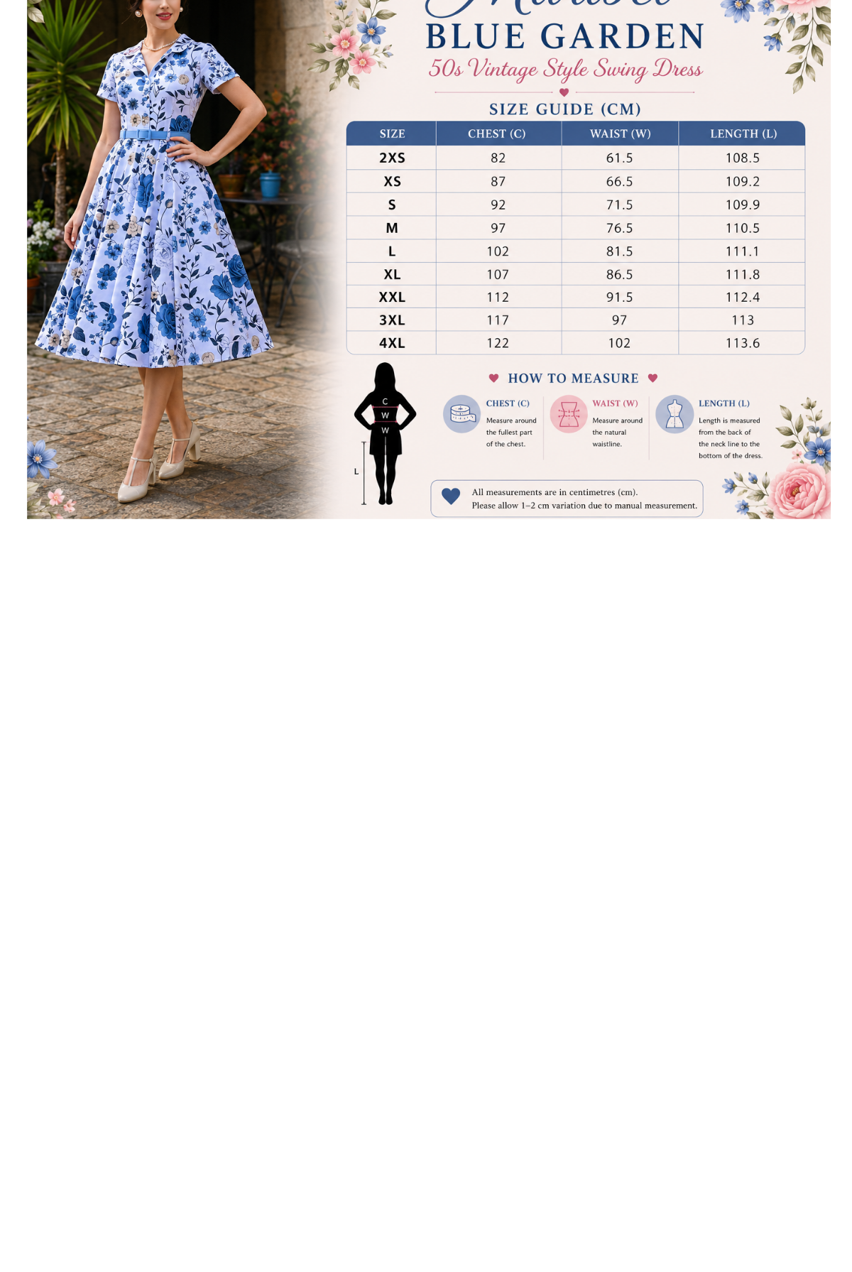 Maribel Blue Garden 50s Vintage Style Swing Dress - Curvique Vintage