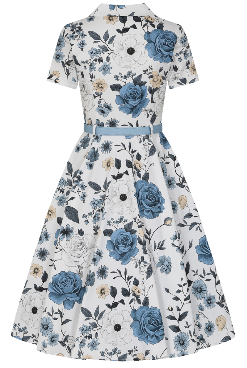 Maribel Blue Garden 50s Vintage Style Swing Dress - Curvique Vintage