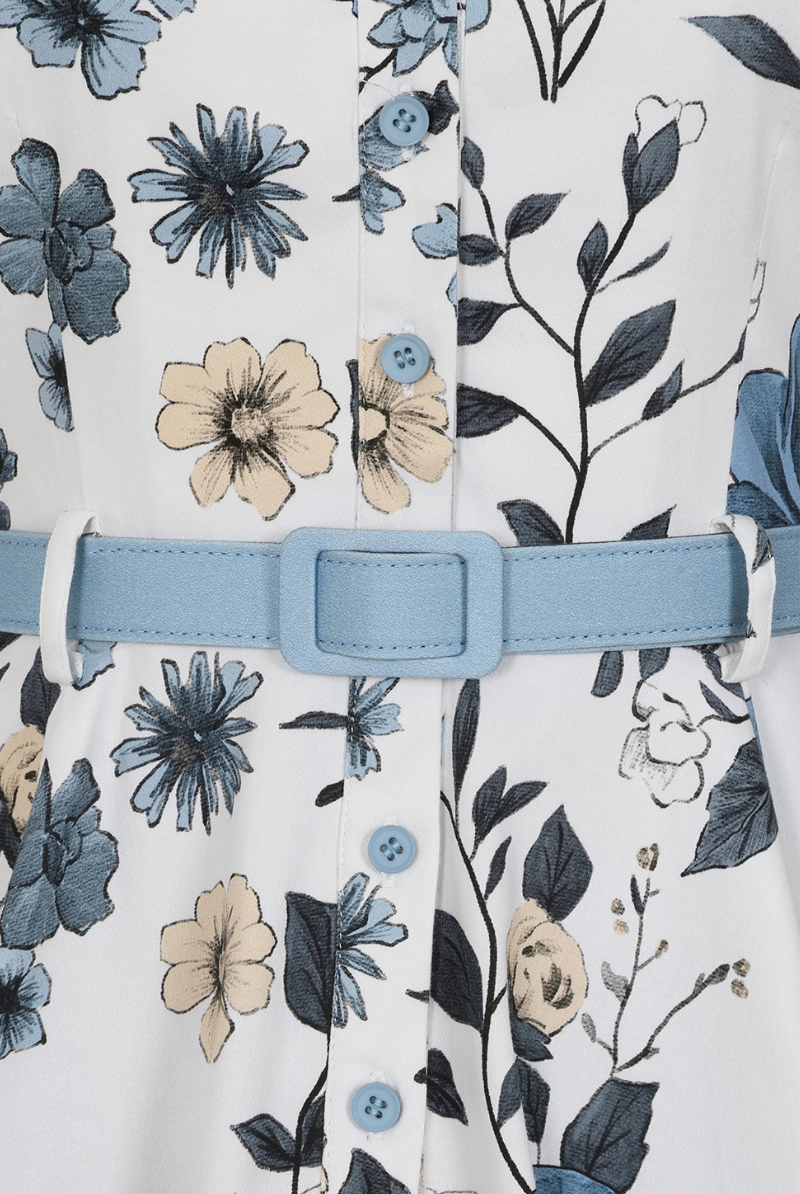 Maribel Blue Garden 50s Vintage Style Swing Dress - Curvique Vintage