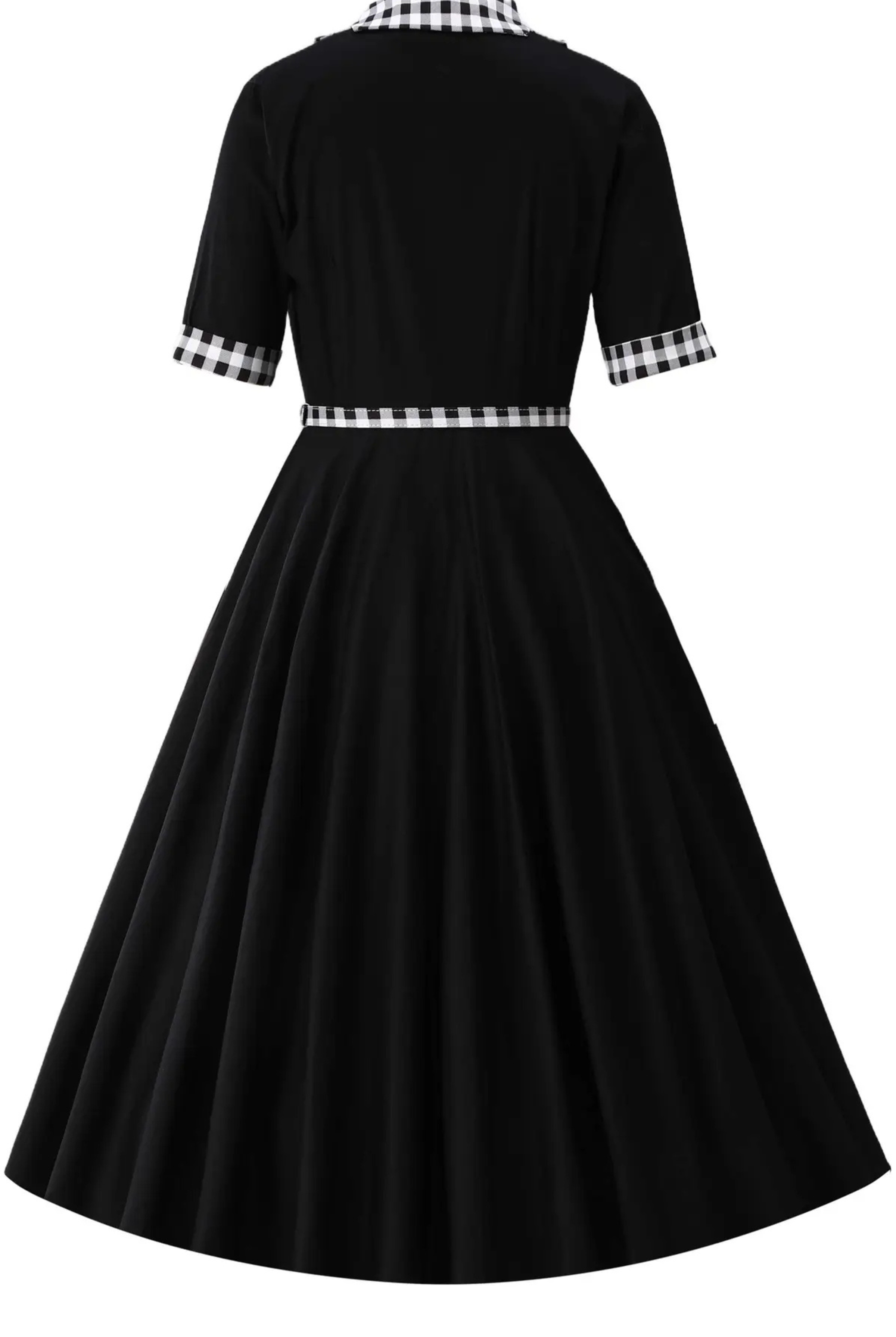 Mollie Classic Black Full Circle Shirt Dress with Gingham - Curvique Vintage