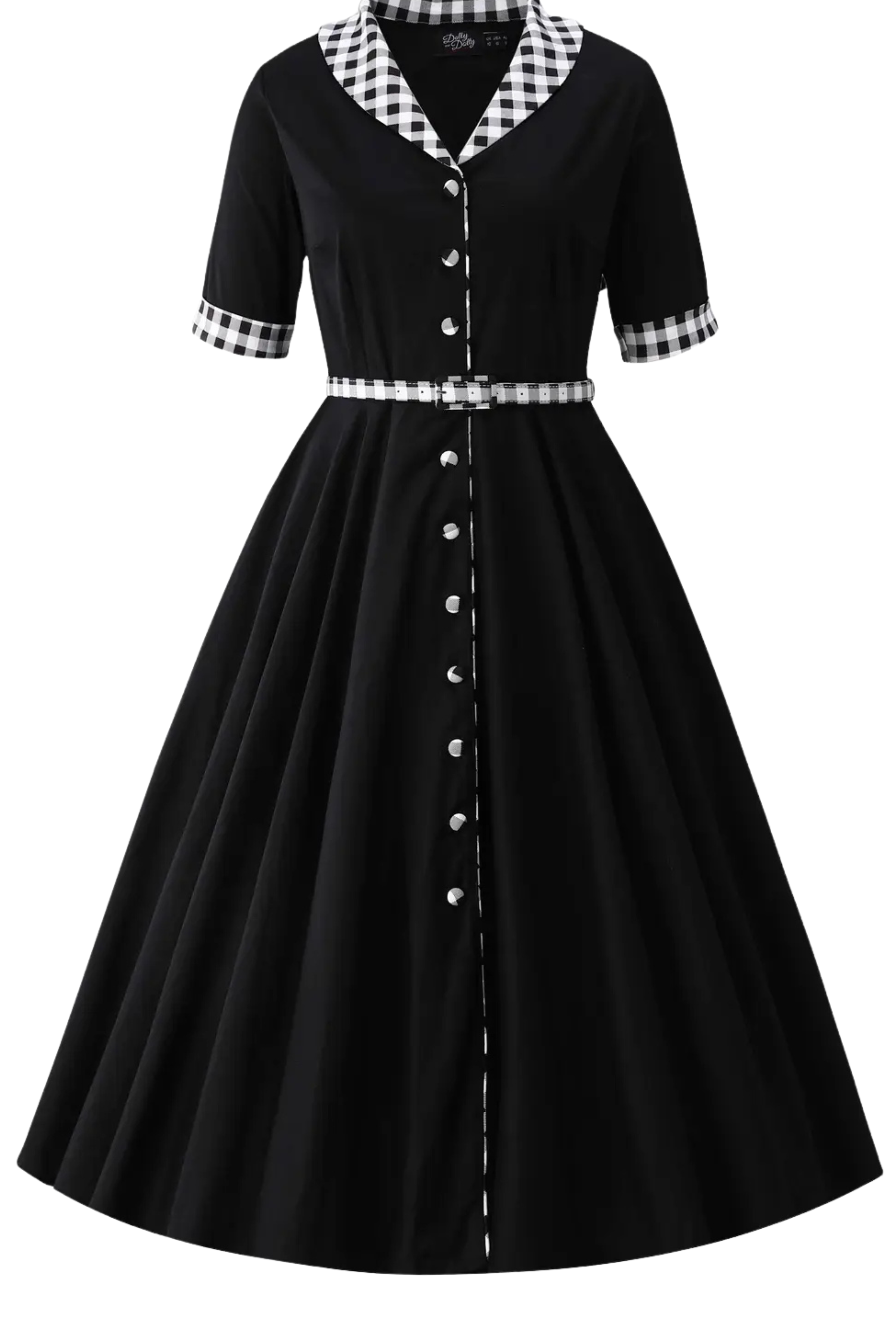 Mollie Classic Black Full Circle Shirt Dress with Gingham - Curvique Vintage