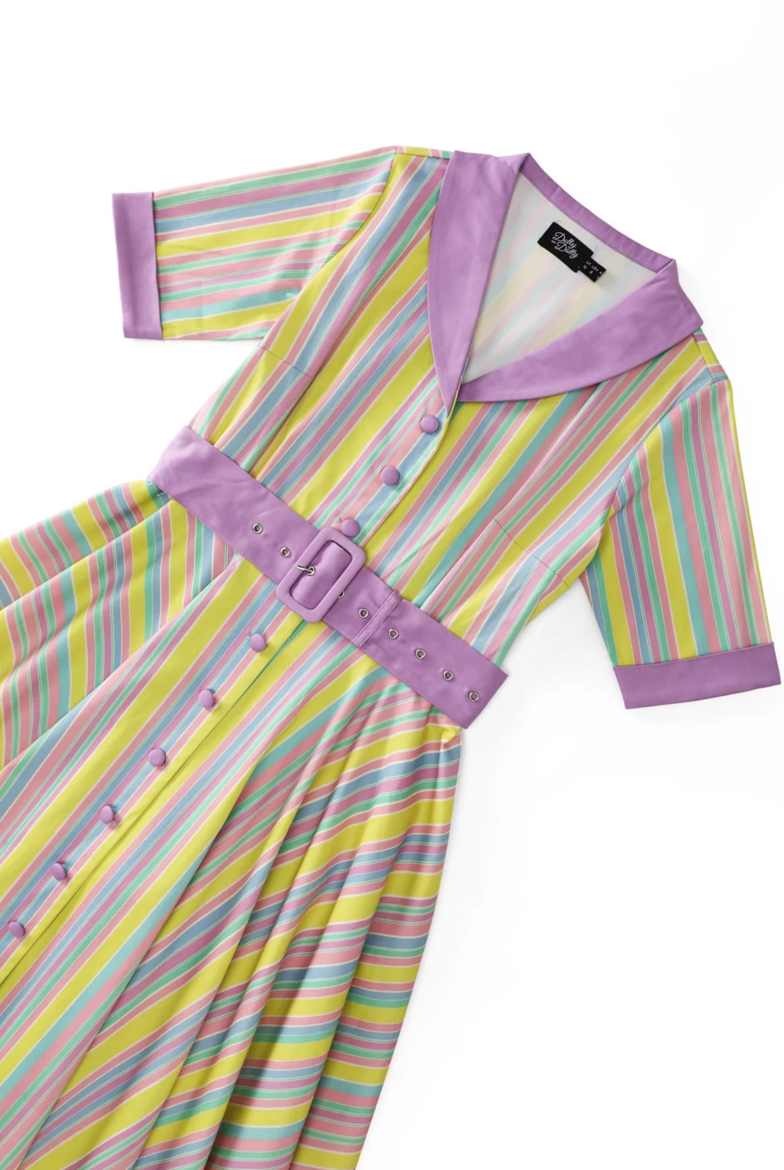 PRE ORDER Mollie Lilac Striped Full Circle Vintage Style Shirt Dress - Curvique Vintage