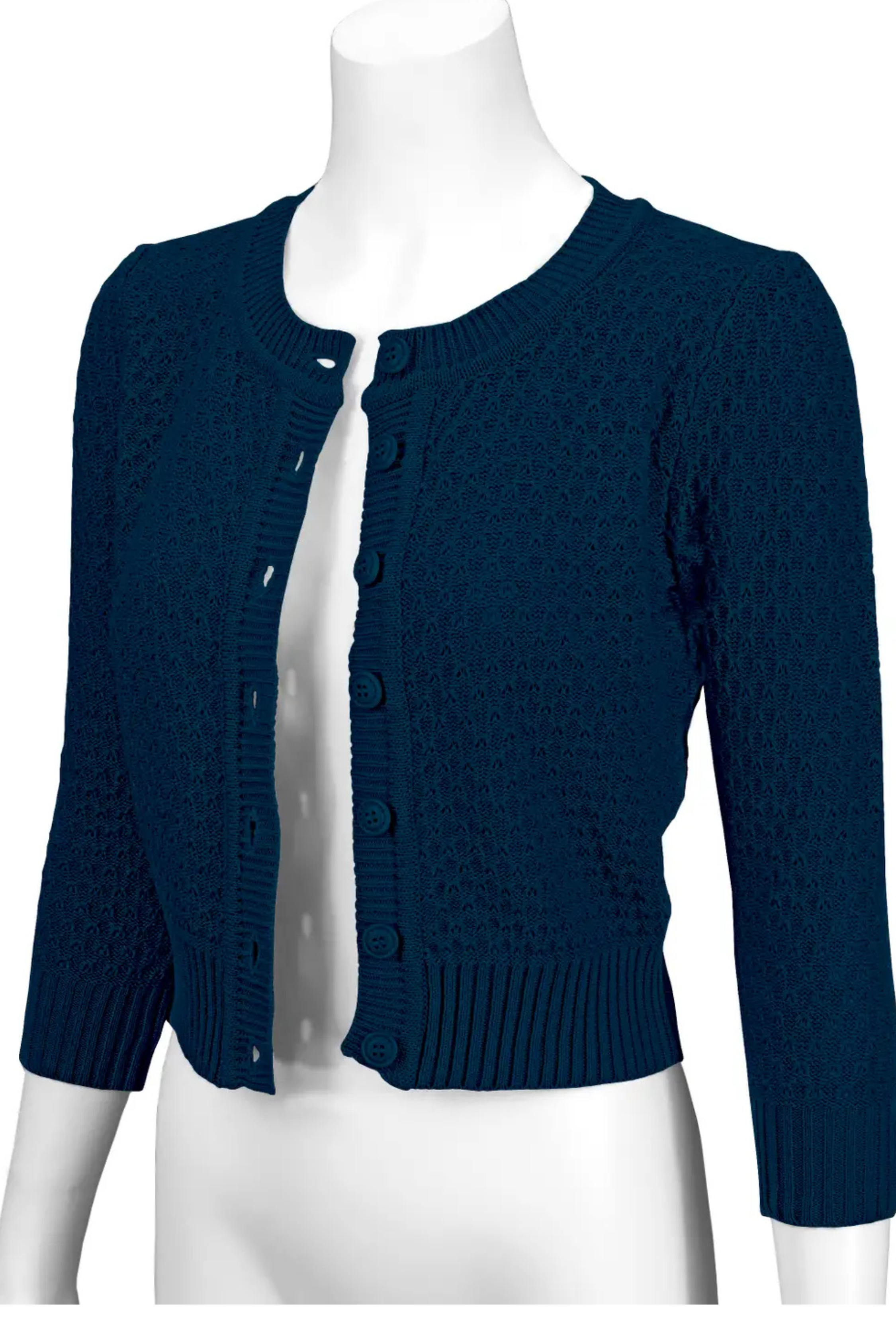 MAK 3/4 Sleeve Cotton Cardigan - Navy - Curvique Vintage