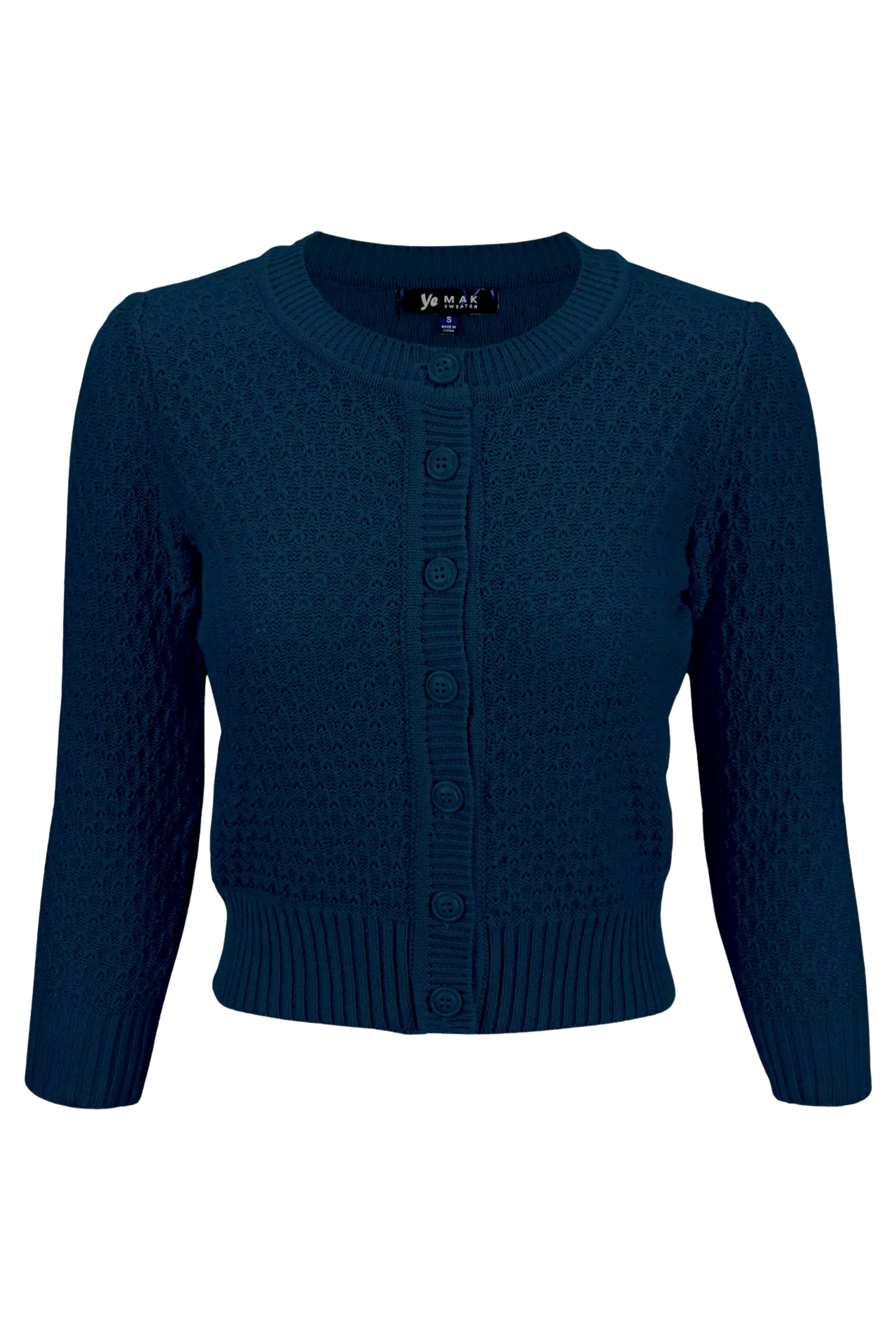 MAK 3/4 Sleeve Cotton Cardigan - Navy - Curvique Vintage