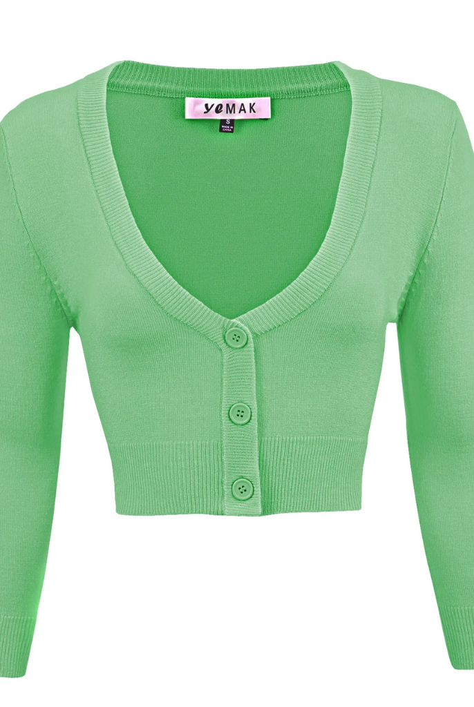 MAK Cropped Opal Retro Style 3/4 Sleeve Cardigan - Curvique Vintage