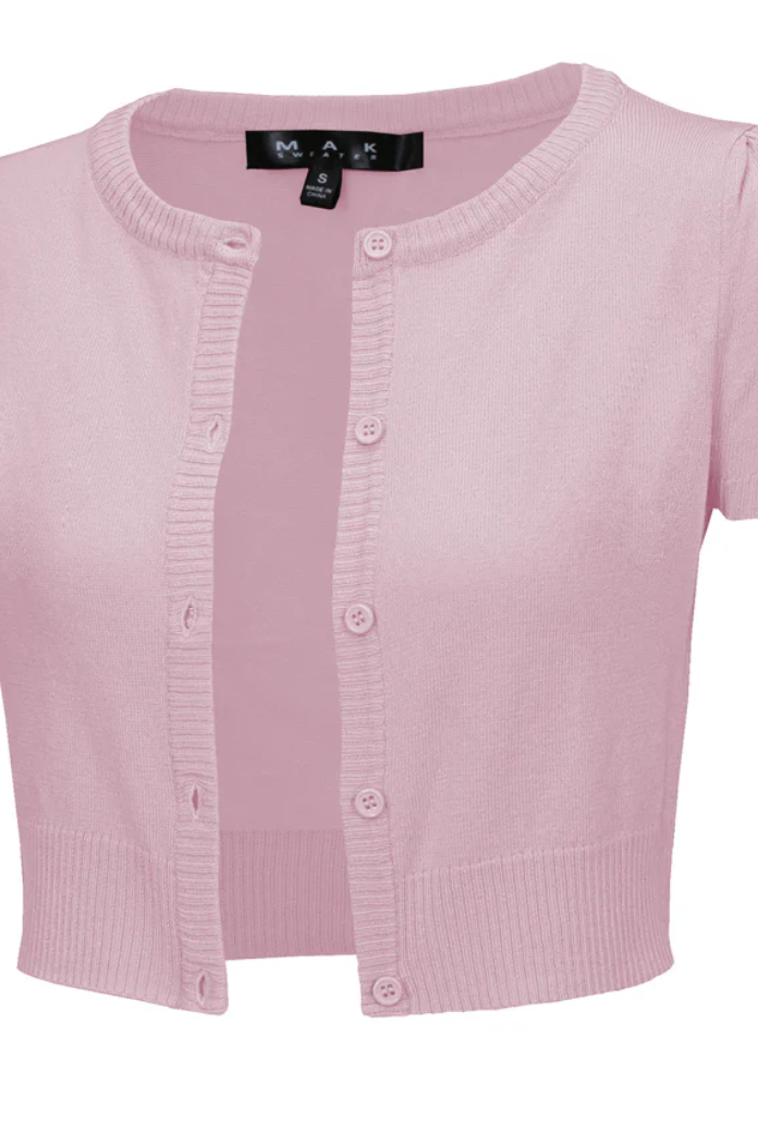 Short Sleeve Orchid Crewneck Knit Bolero - Curvique Vintage