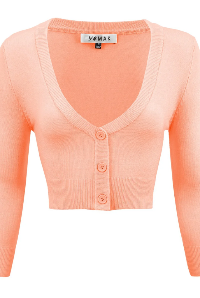 MAK Peach Retro Style 3/4 Sleeve Cardigan - Curvique Vintage