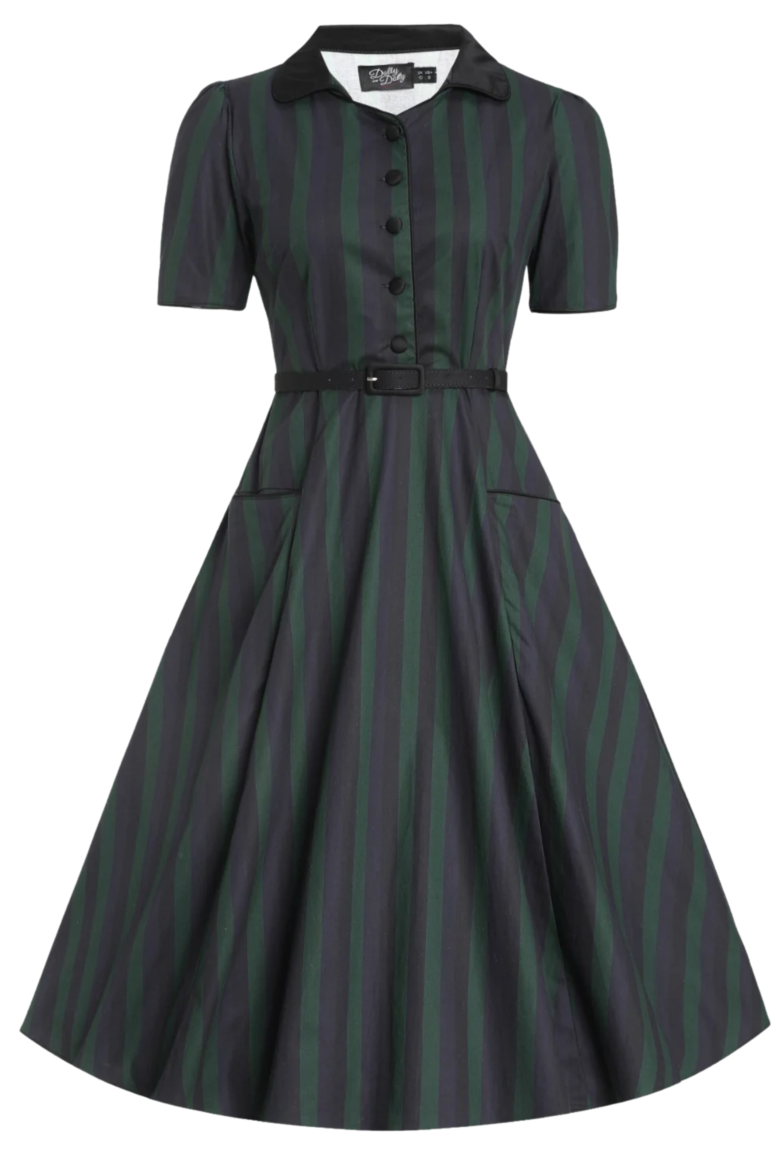 Penelope II Black & Green Stripe Shirt Dress - Pre-Order Deposit - Curvique Vintage