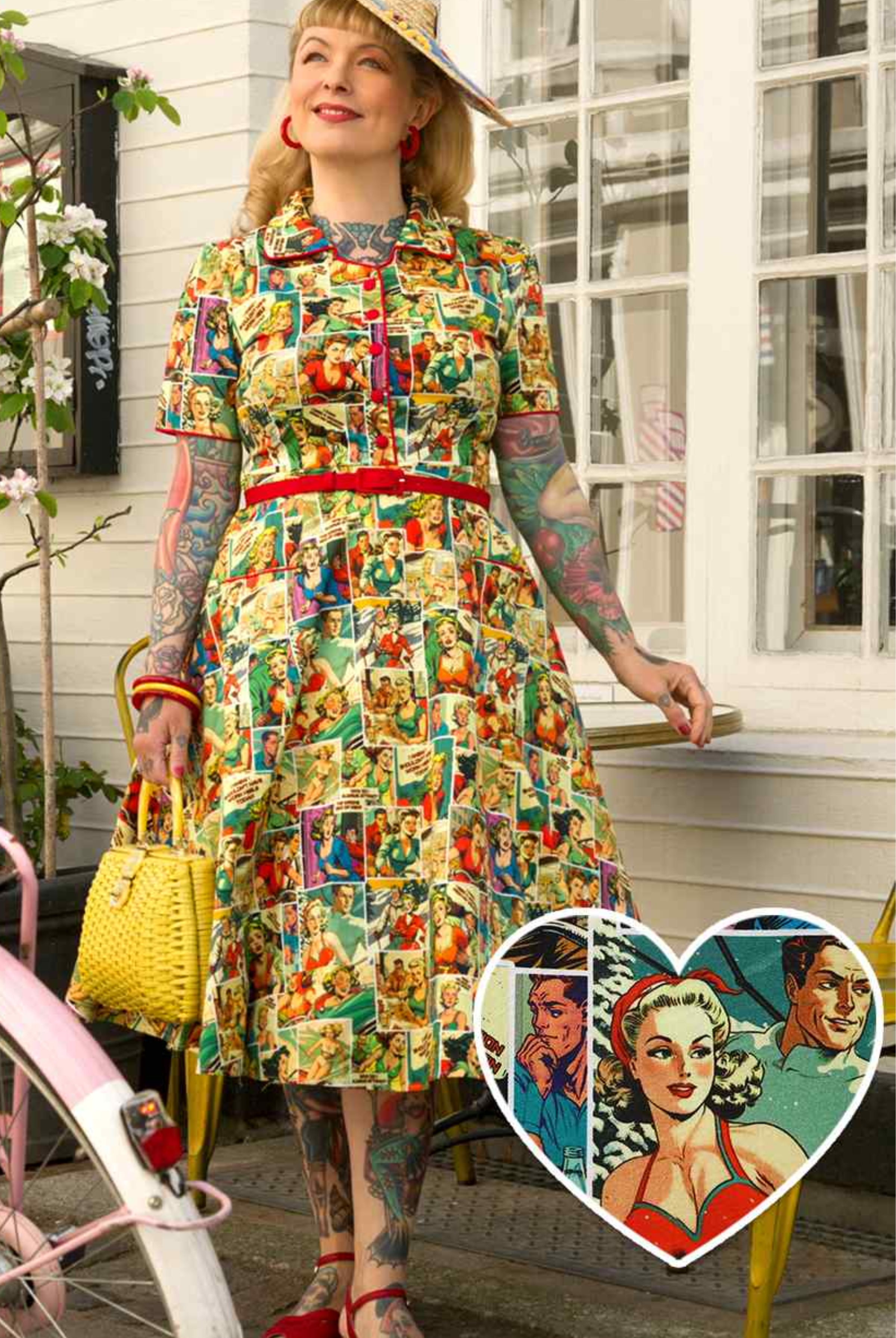 PRE ORDER Penelope II Yellow Rockabilly Comic Strip 1950s Shirt Dress - Curvique Vintage