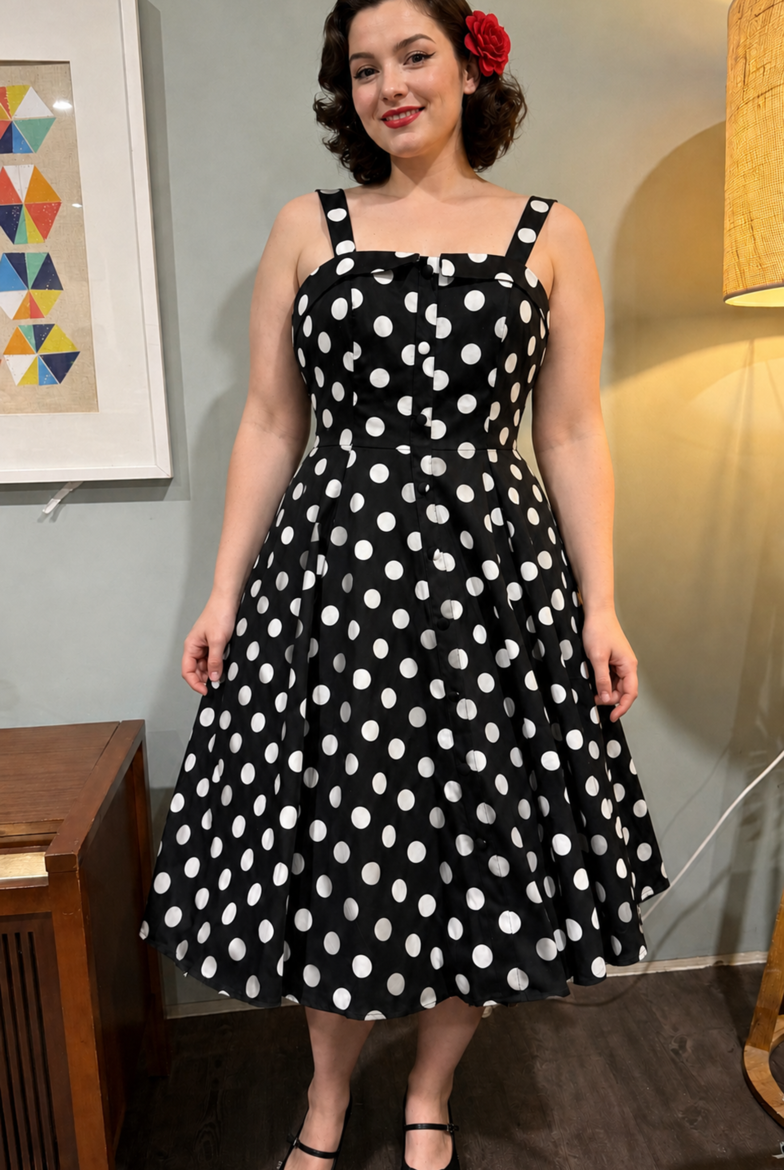 Priscilla Polka Dot 50s Style Swing Dress - Curvique Vintage