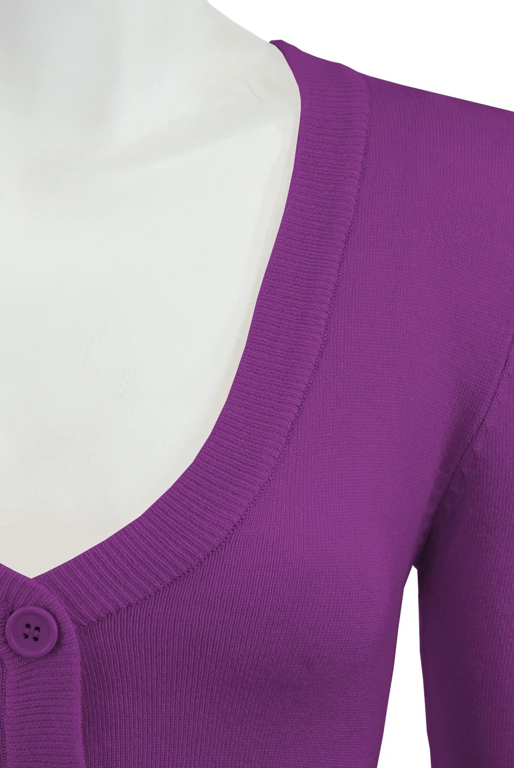 MAK Cropped Retro Style 3/4 Sleeve Cardigan - Purple (Plus Size) - Curvique Vintage