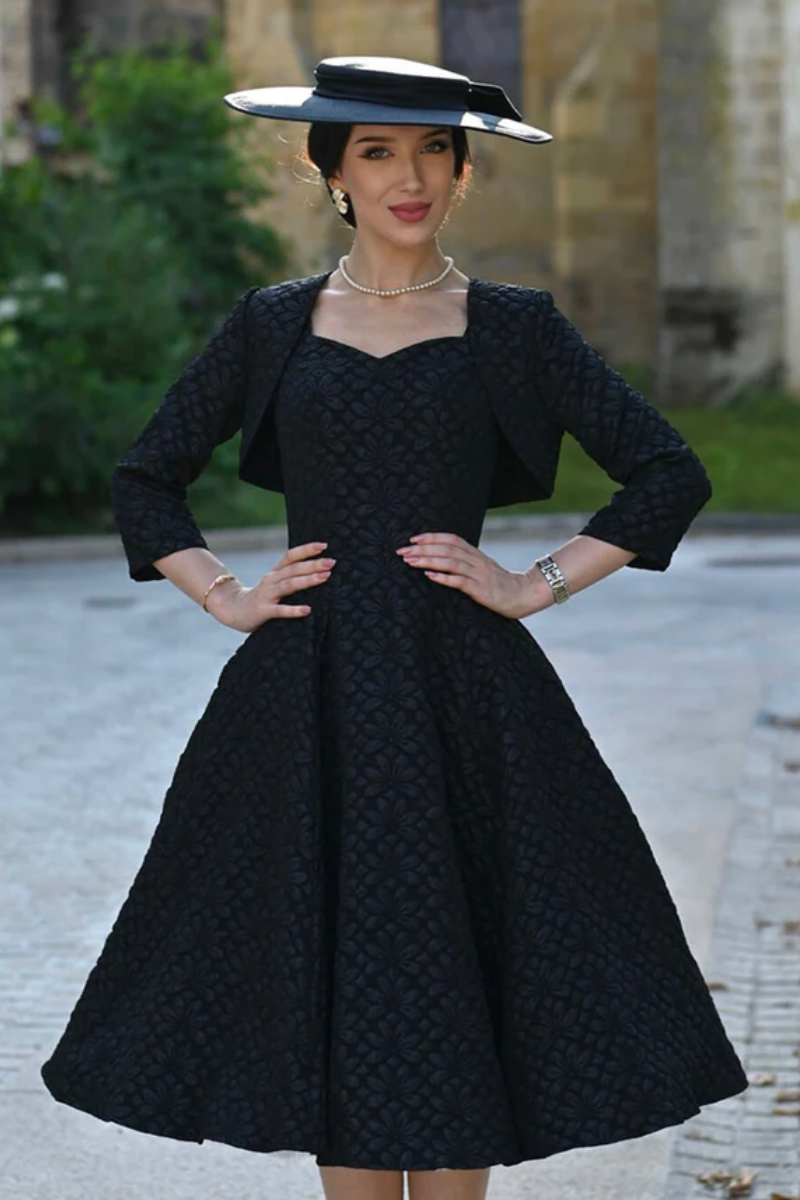 Ramona Black 50s Vintage Style Dress with Matching Bolero (Small) UK10   Curvique Vintage
