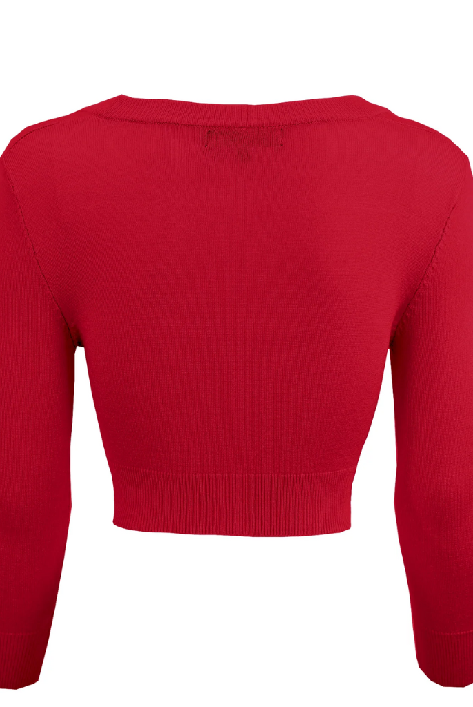 MAK Red Retro Style 3/4 Sleeve Cardigan Small - Curvique Vintage