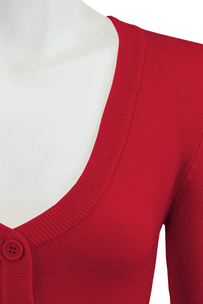 MAK Red Retro Style 3/4 Sleeve Cardigan Small - Curvique Vintage