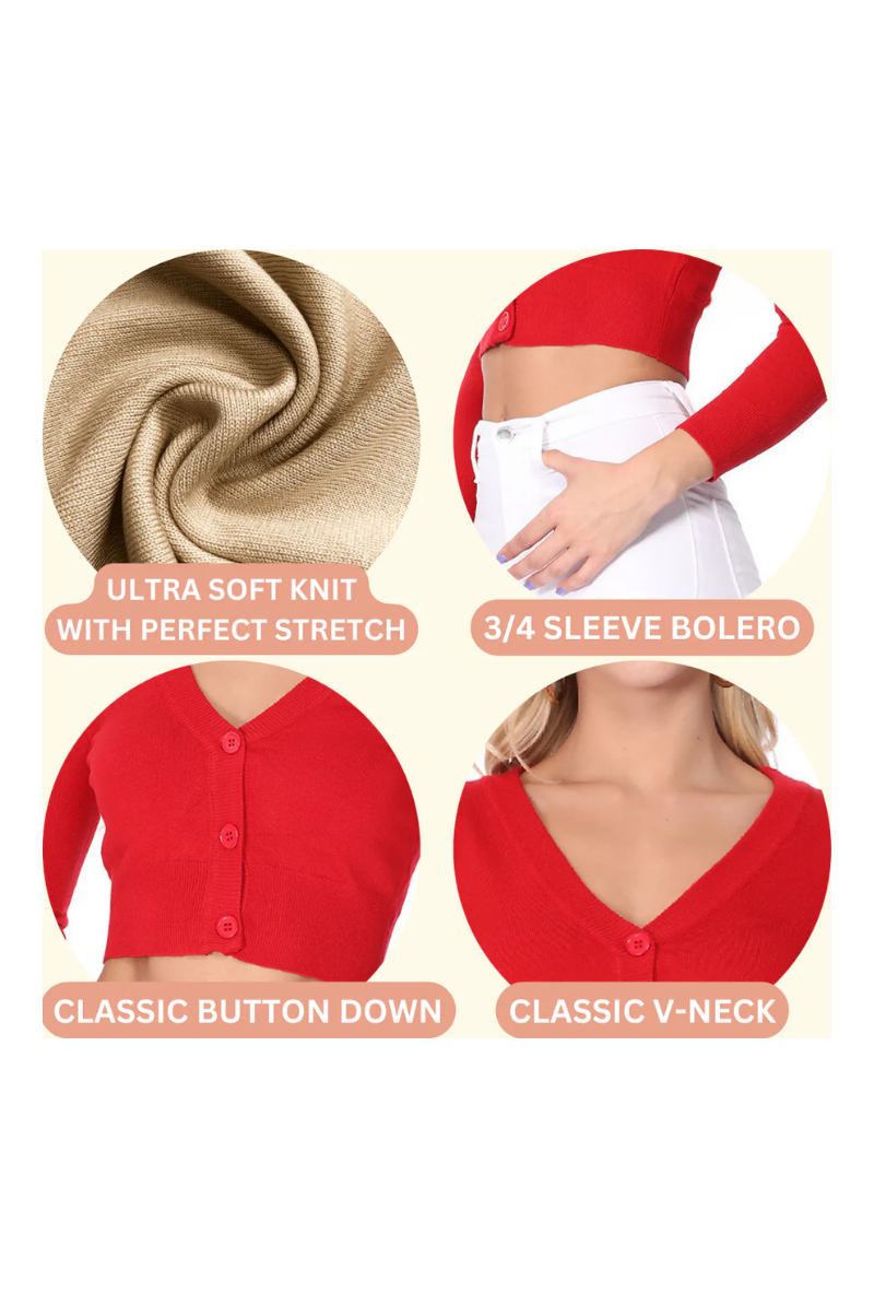 PLUS SIZE MAGENTA RED Retro Style 3/4 Sleeve Cardigan - Curvique Vintage