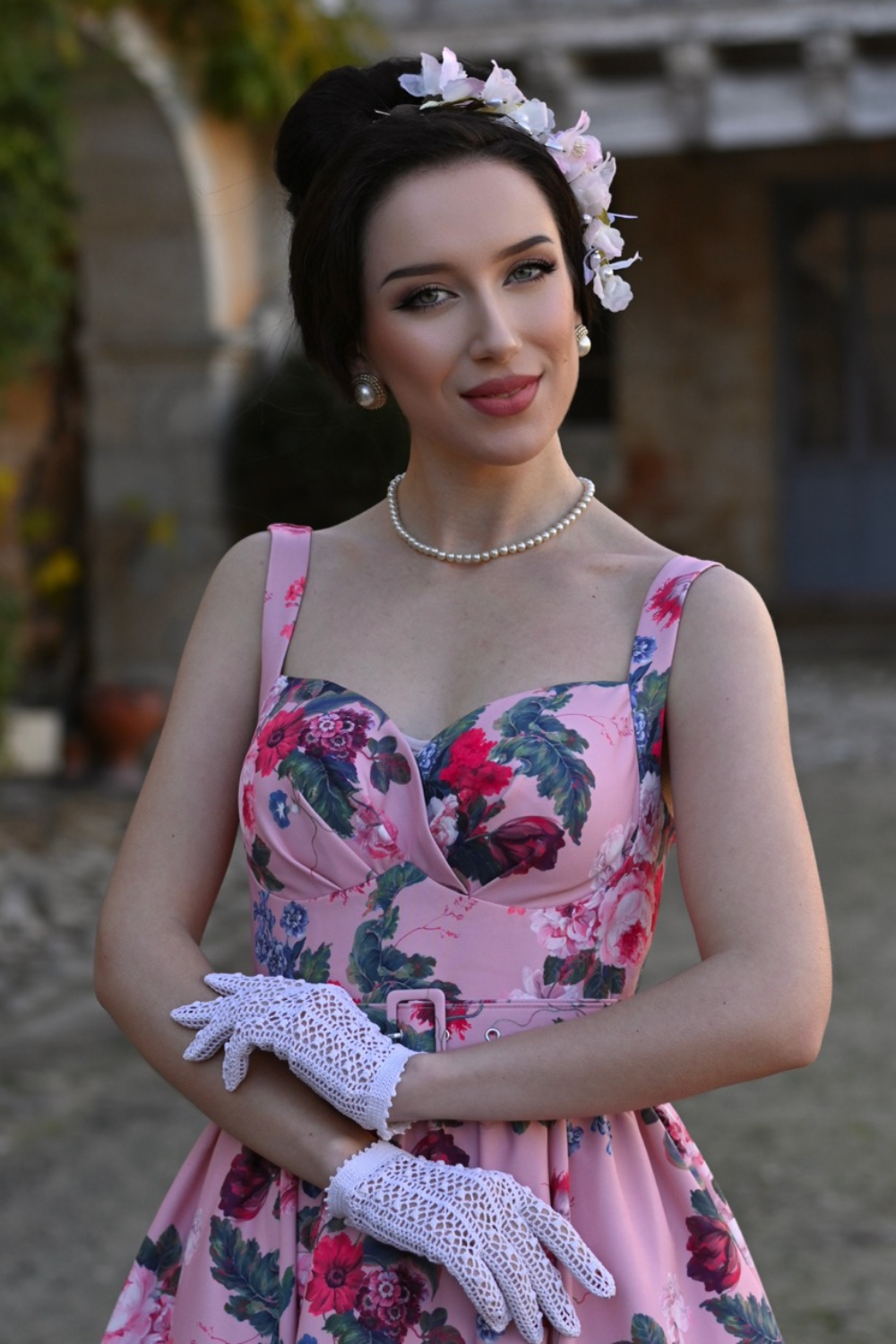 Rosabelle Bloom 50s Vintage Style Pink Swing Dress - Curvique Vintage