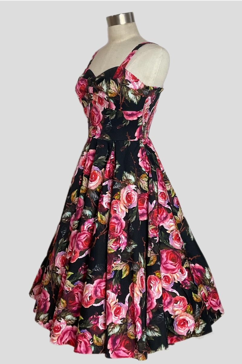 Sandi Georgia Floral 50s Vintage Style Garden Swing Dress - Curvique Vintage