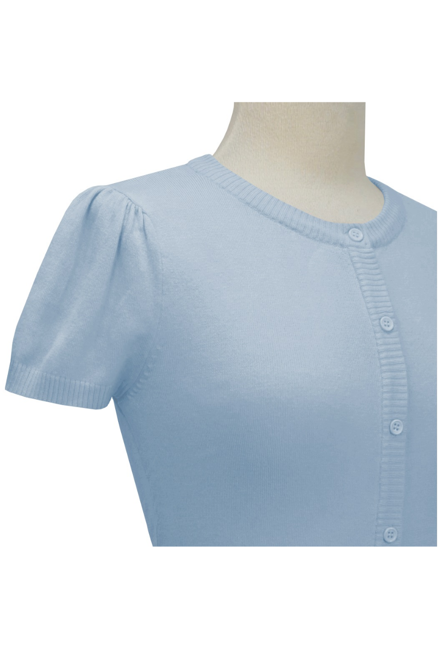 Short Sleeve SKY BLUE Crewneck Vintage Style Knit Bolero - Curvique Vintage