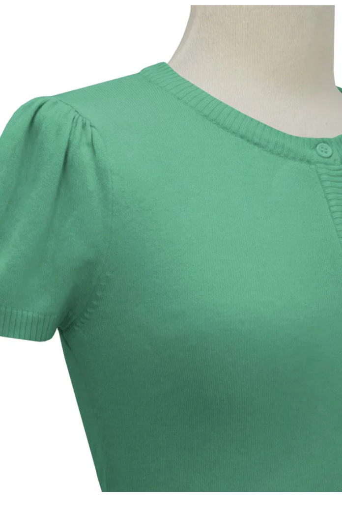 Short Sleeve Spring Green Crewneck Knit Bolero - Curvique Vintage