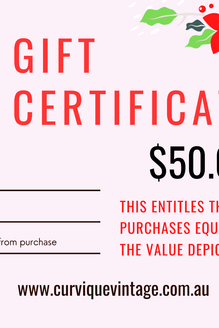 Gift Certifiicate $50.00 - Curvique Vintage