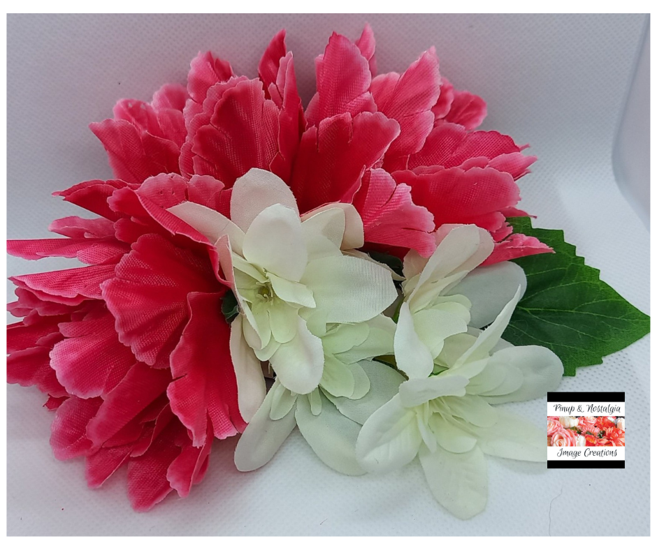 Pink and White Floral Hair Flower - Curvique Vintage