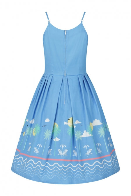 Light Blue 50s Vintage Style Strappy Summer Holiday Dress - Curvique Vintage