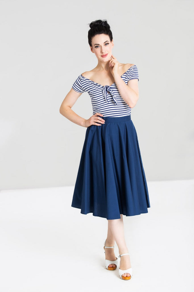 Hell Bunny Paula Navy Blue Full Circle 50s Swing Skirt - Curvique Vintage