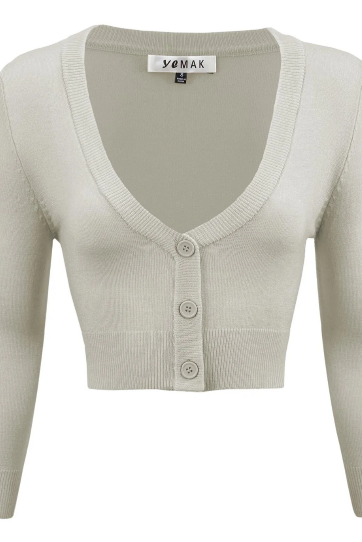 MAK Light Grey Retro Style 3/4 Sleeve Cardigan Size Small - Curvique Vintage