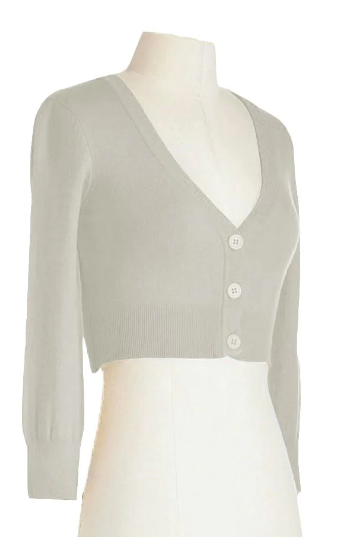 MAK Light Grey Retro Style 3/4 Sleeve Cardigan Size Small - Curvique Vintage