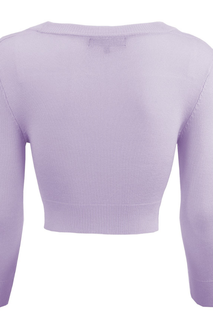 MAK Cropped Lilac Retro Style 3/4 Sleeve Cardigan - Curvique Vintage