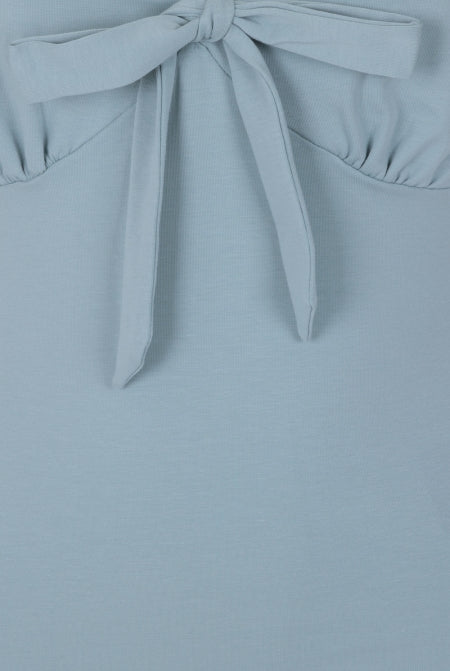 Mint Vintage Inspired Deep Neckline Top with Bow Detail - Curvique Vintage