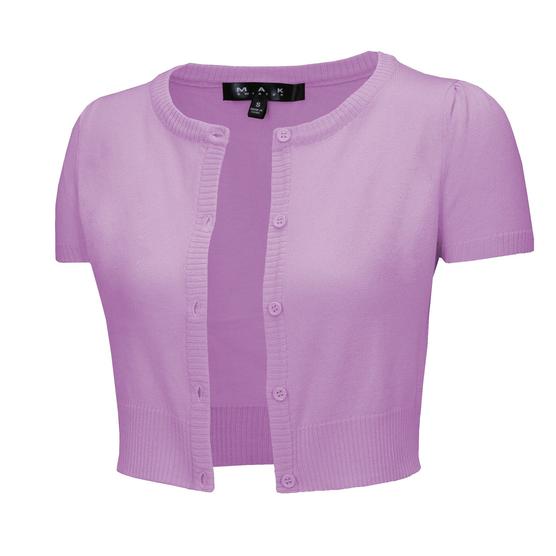 MAK Cropped Orchid Button Down Short Sleeve Bolero - Curvique Vintage